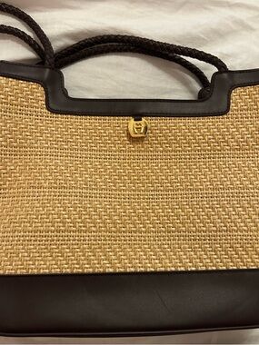 Etienne Aigner straw and leather tote